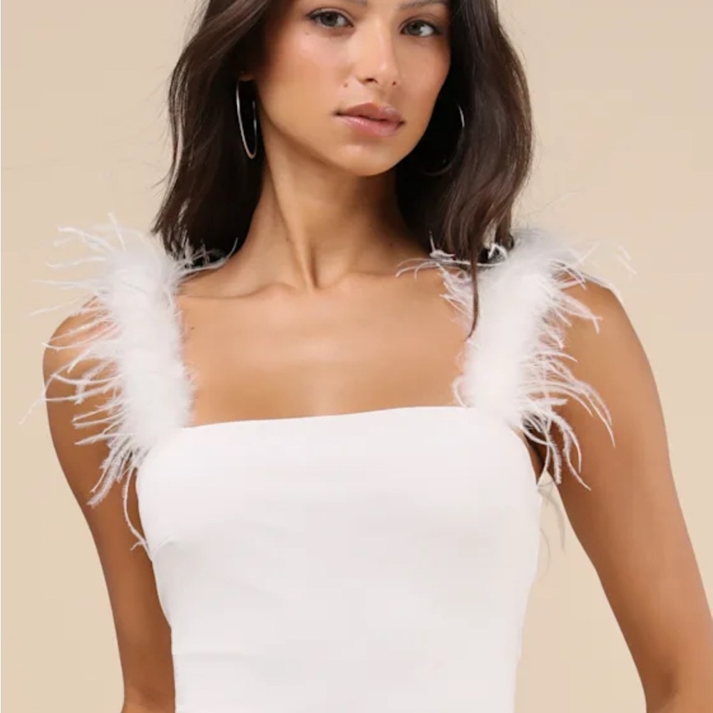 White Feather Trim Dress